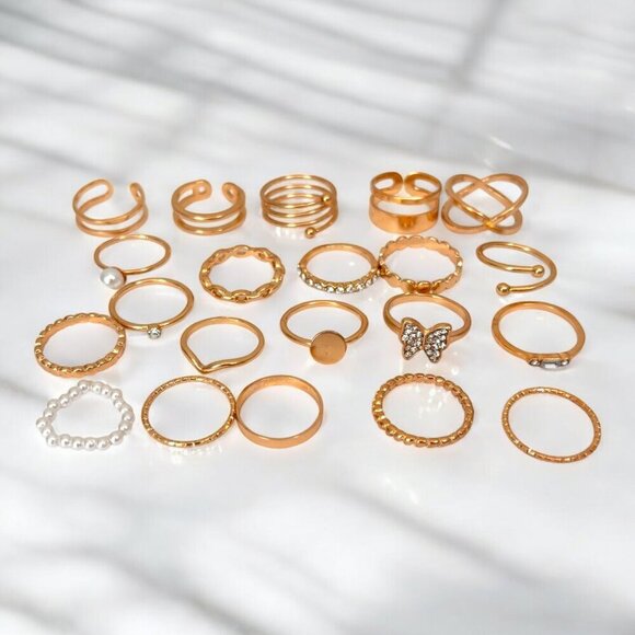 30PCS Gold Ring Set Butterfly Layered Stackable Knuckle Rings Women's NWT - Picture 4 of 4